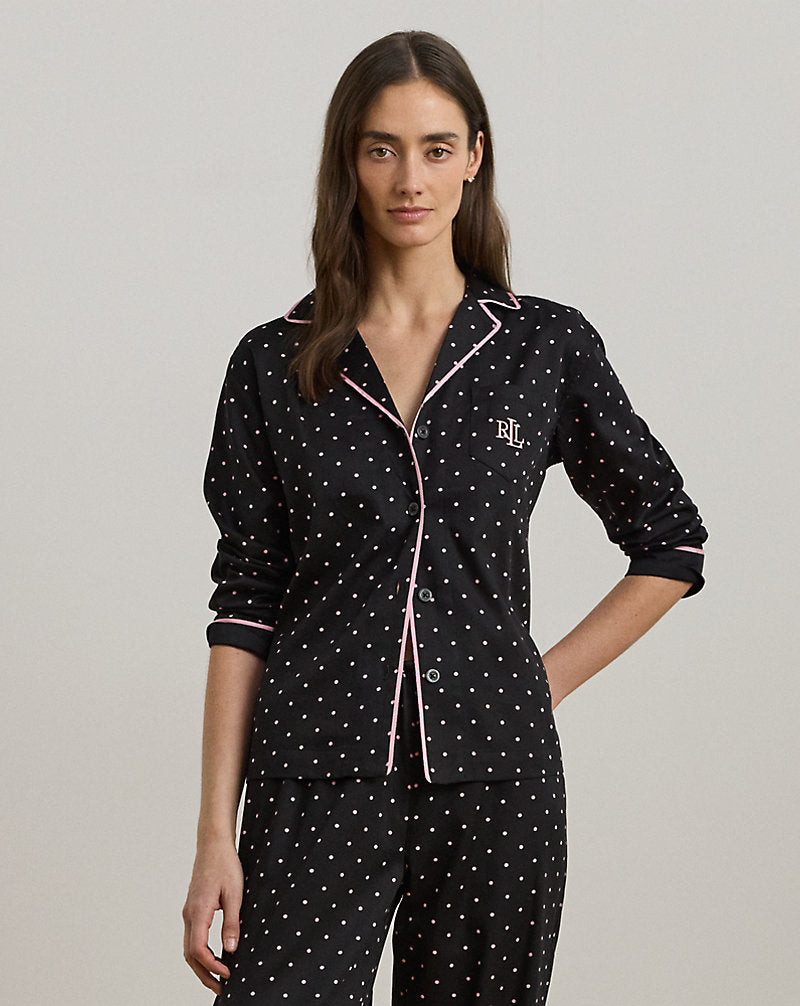 Polka-Dot Cotton-Blend Sateen Sleep Set Black Dot