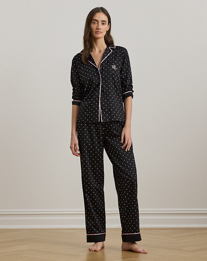 Polka-Dot Cotton-Blend Sateen Sleep Set Black Dot