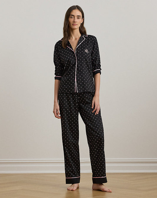 Polka-Dot Cotton-Blend Sateen Sleep Set Black Dot