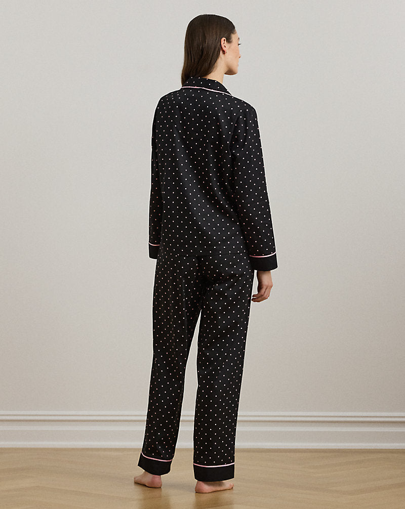 Polka-Dot Cotton-Blend Sateen Sleep Set Black Dot