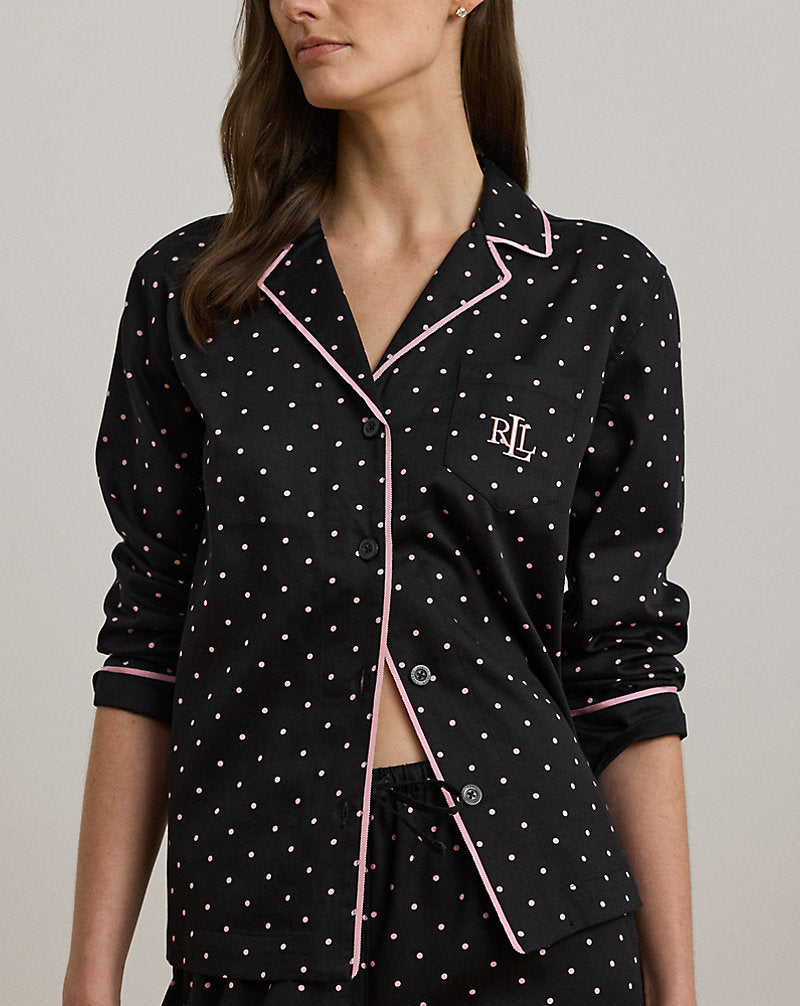Polka-Dot Cotton-Blend Sateen Sleep Set Black Dot