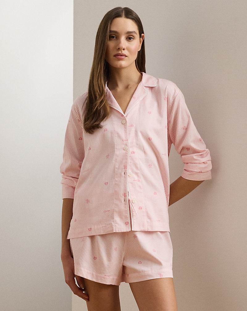 Logo Striped Sateen Boxer Sleep Set Blush Stripe