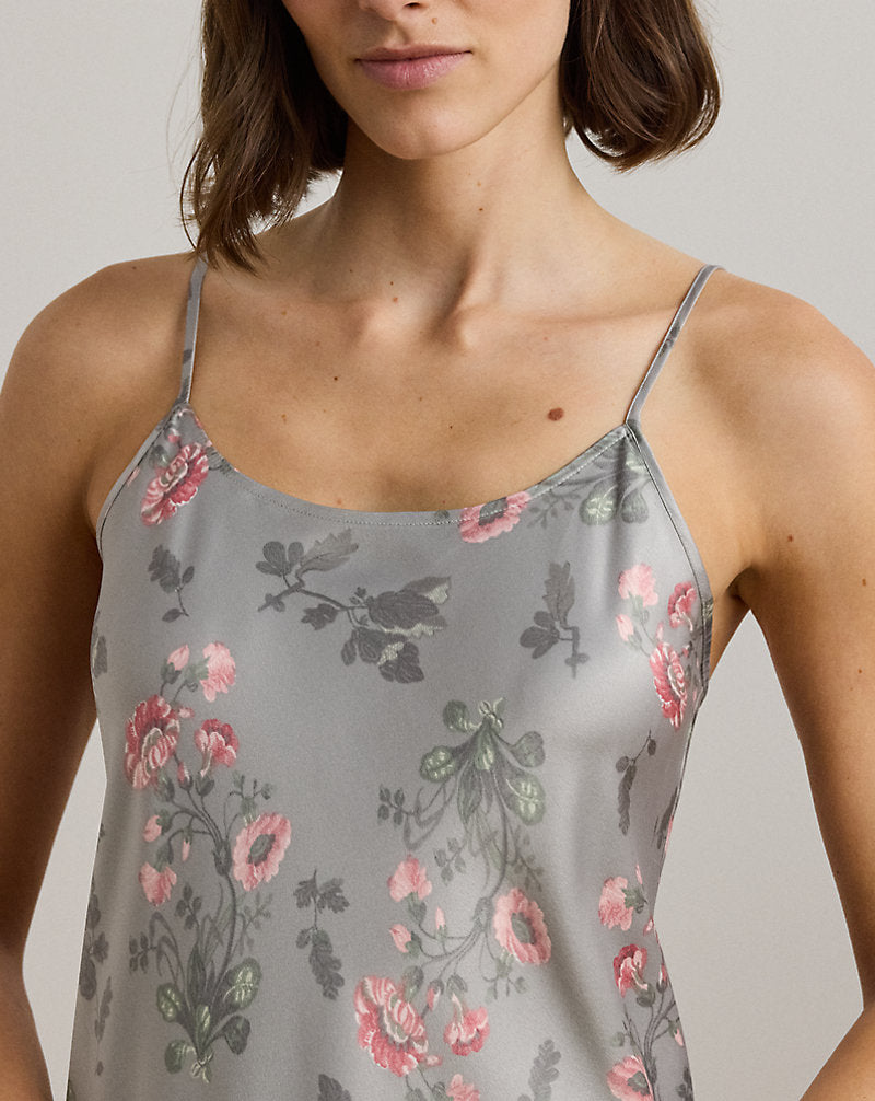 Floral Satin Ballet Nightgown Grey Print