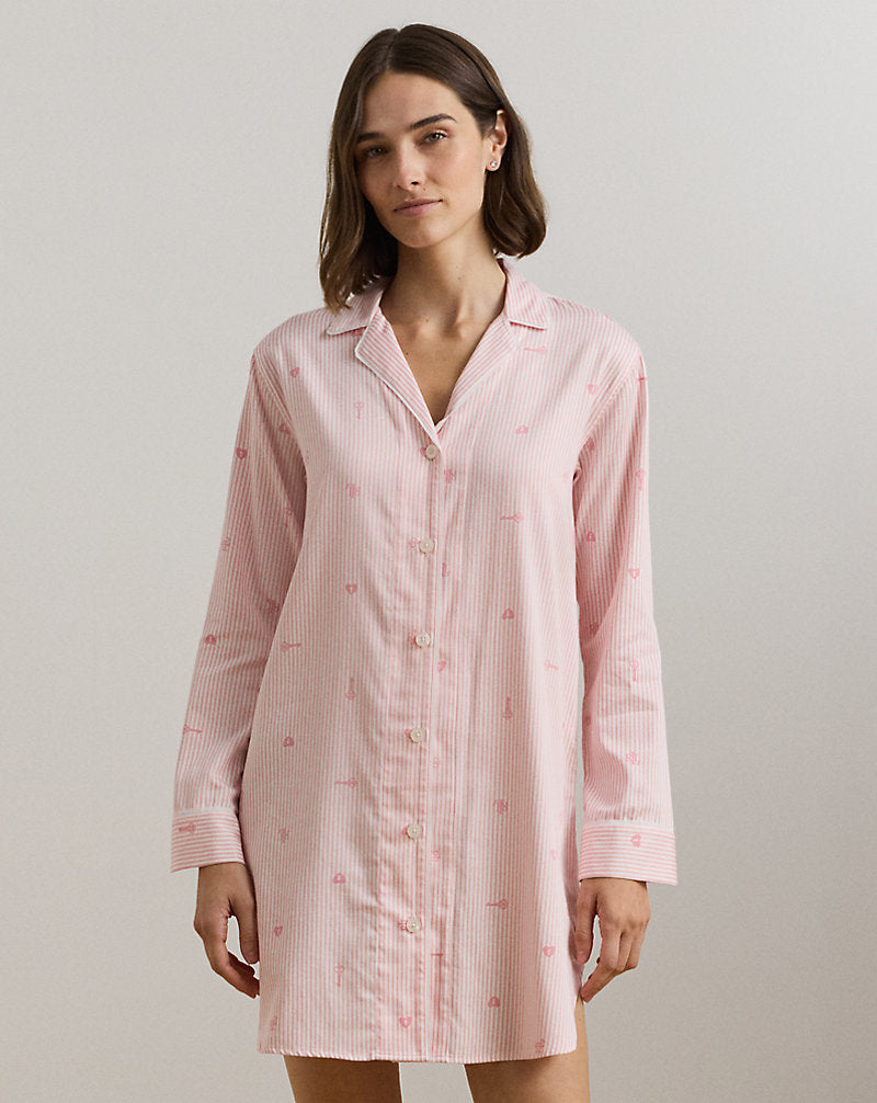 Logo Striped Sateen Sleep Shirt Blush Stripe