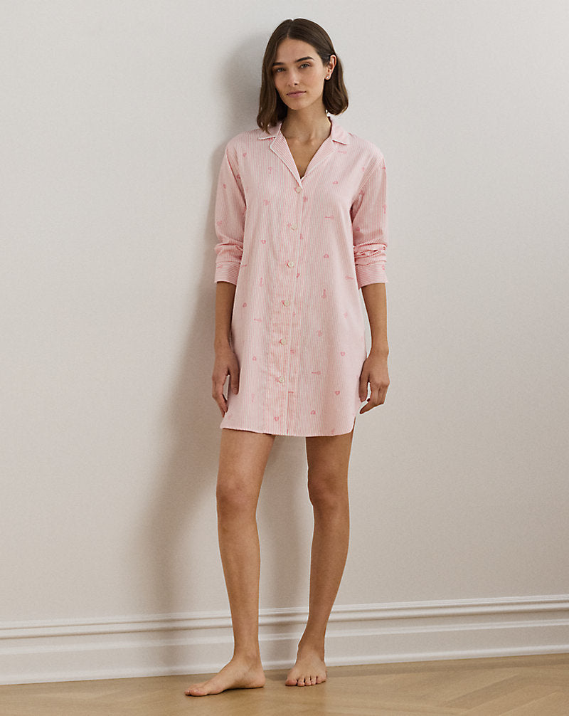 Logo Striped Sateen Sleep Shirt Blush Stripe