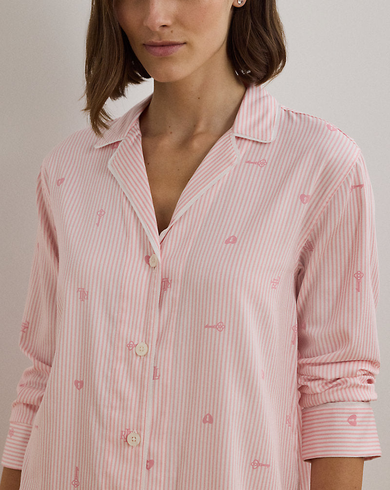 Logo Striped Sateen Sleep Shirt Blush Stripe