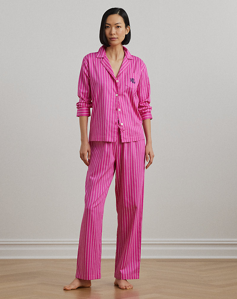 Striped Cotton-Blend Sateen Sleep Set Pink Stripe