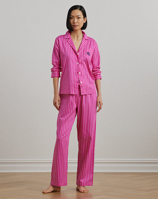 Striped Cotton-Blend Sateen Sleep Set Pink Stripe