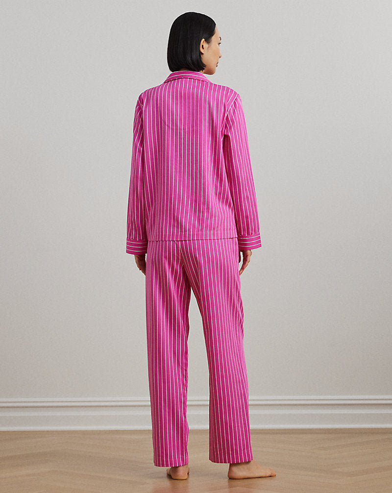 Striped Cotton-Blend Sateen Sleep Set Pink Stripe