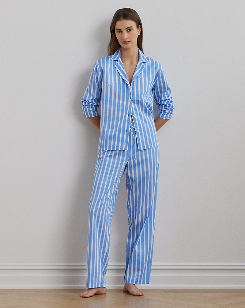 Logo Striped Sateen Sleep Set Blue Print