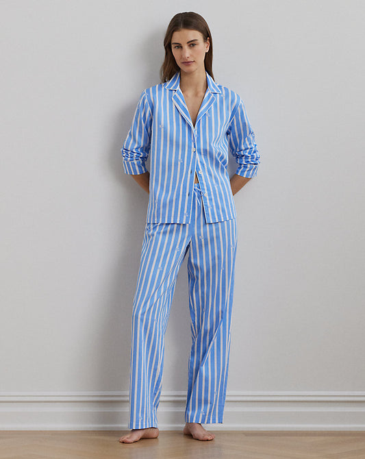 Logo Striped Sateen Sleep Set Blue Print
