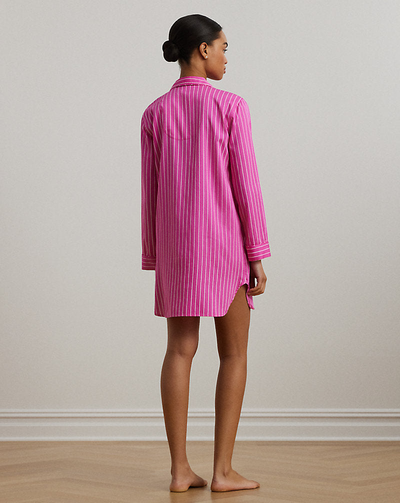 Striped Cotton-Blend Sateen Sleep Shirt Pink Stripe