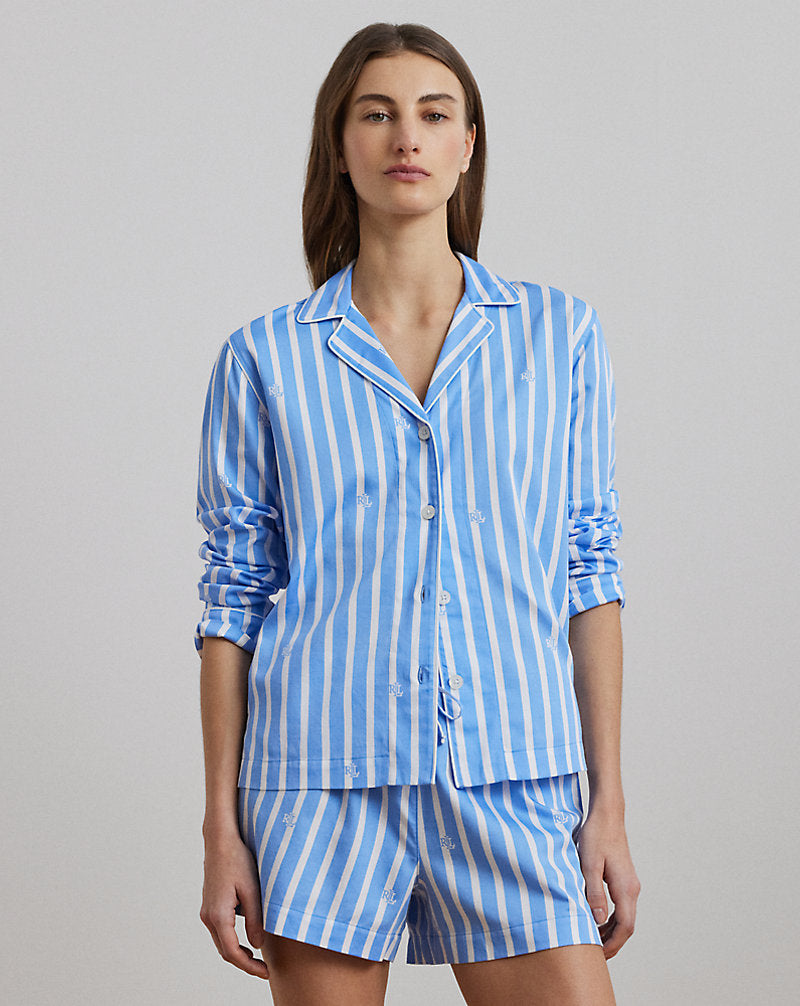 Logo Striped Sateen Boxer Sleep Set Blue Print