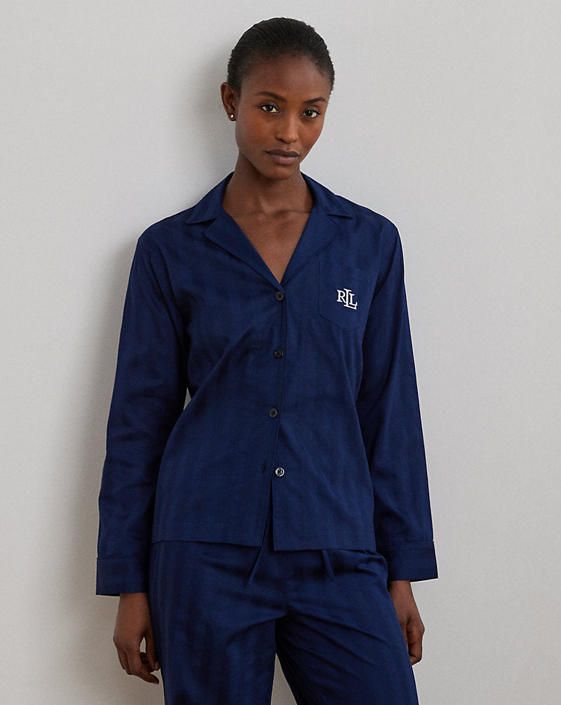 Shadow Stripe Cotton Sleep Set Navy