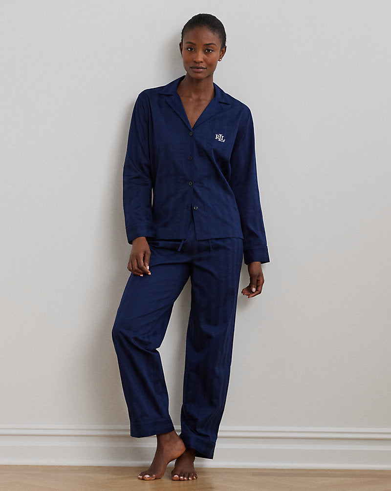 Shadow Stripe Cotton Sleep Set Navy