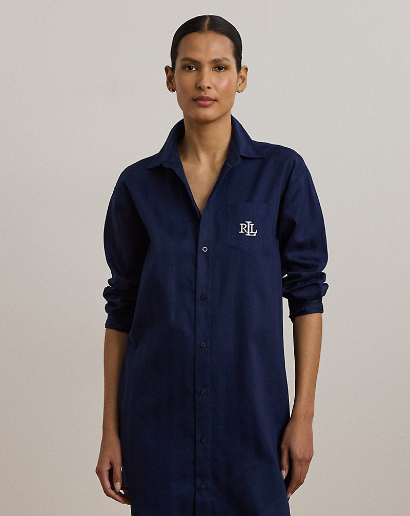 Shadow-Stripe Cotton Sleep Shirt Navy