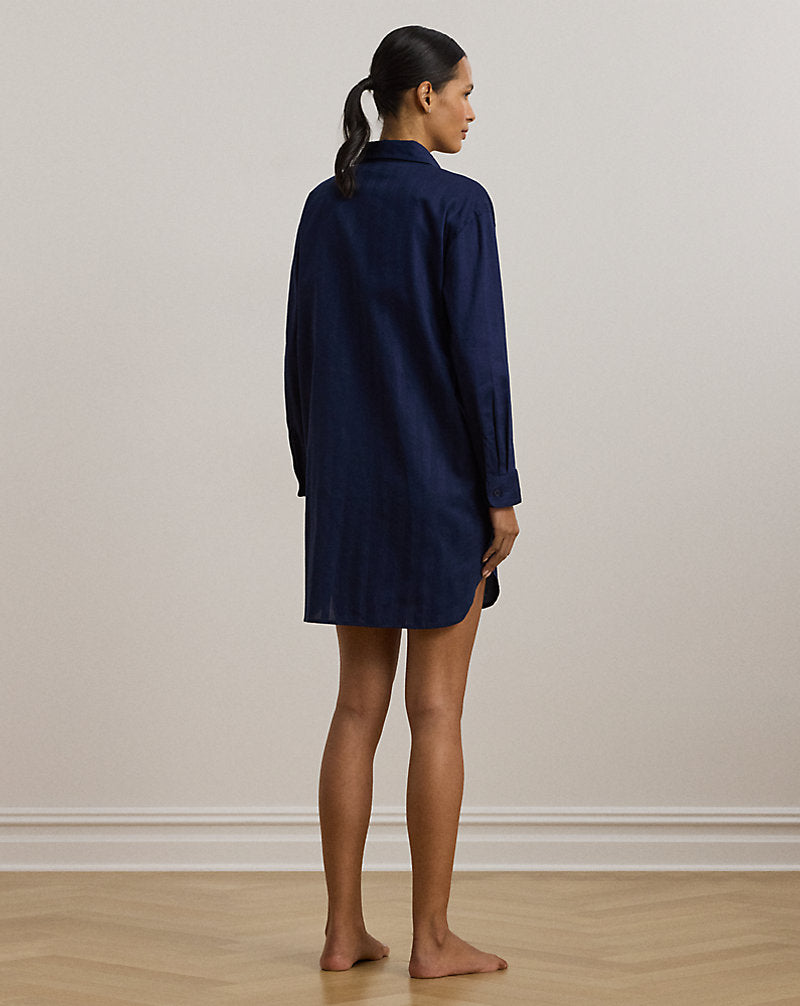 Shadow-Stripe Cotton Sleep Shirt Navy