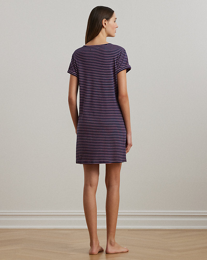 Striped Rib-Knit Henley Sleep Tee Navy Stripe