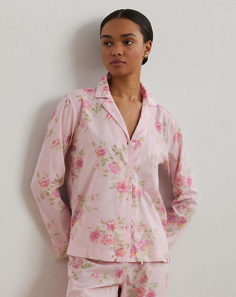 Floral Cotton-Blend Lawn Sleep Set Pink Floral