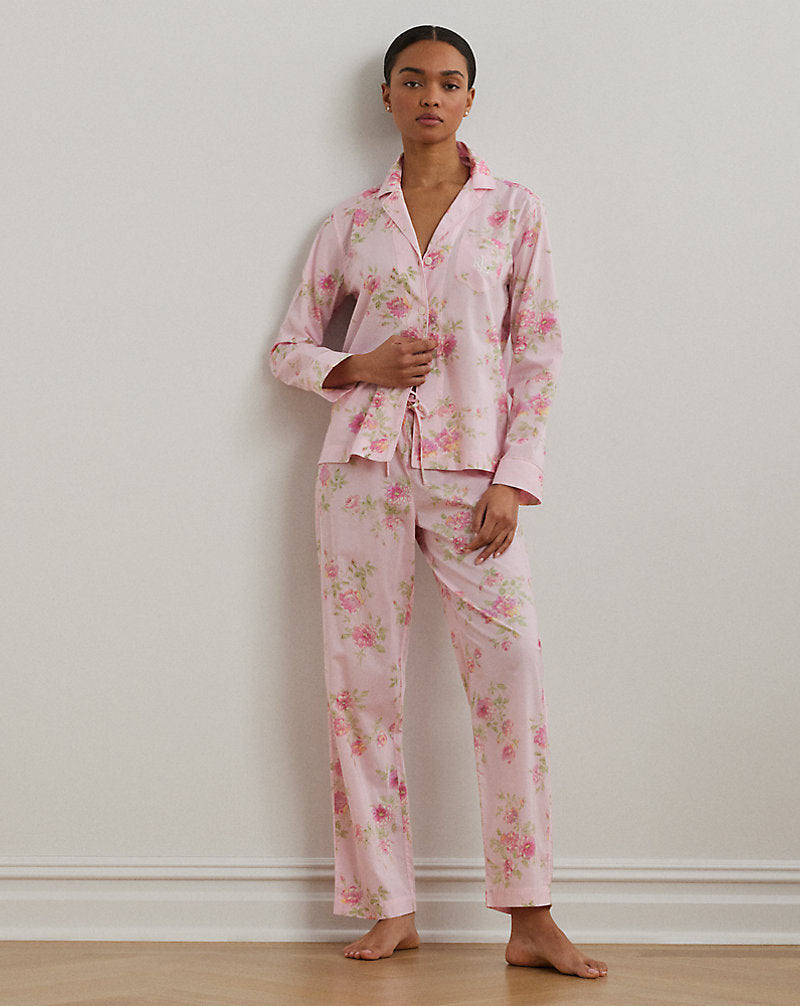 Floral Cotton-Blend Lawn Sleep Set Pink Floral