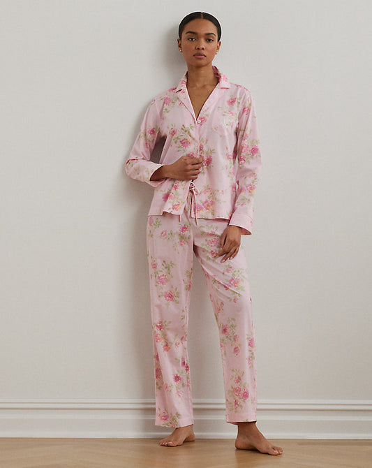 Floral Cotton-Blend Lawn Sleep Set Pink Floral