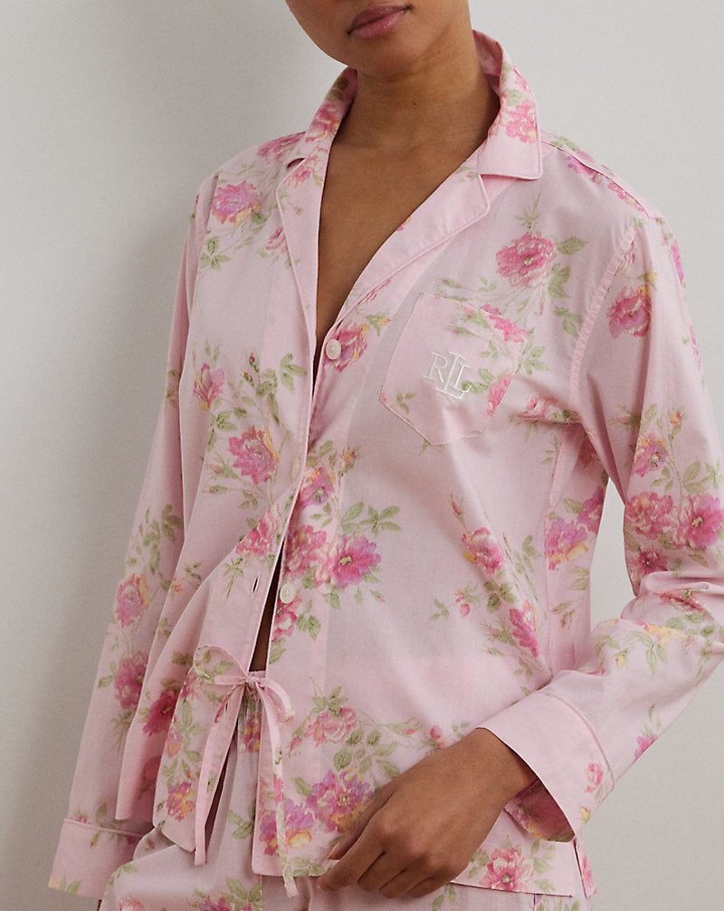 Floral Cotton-Blend Lawn Sleep Set Pink Floral