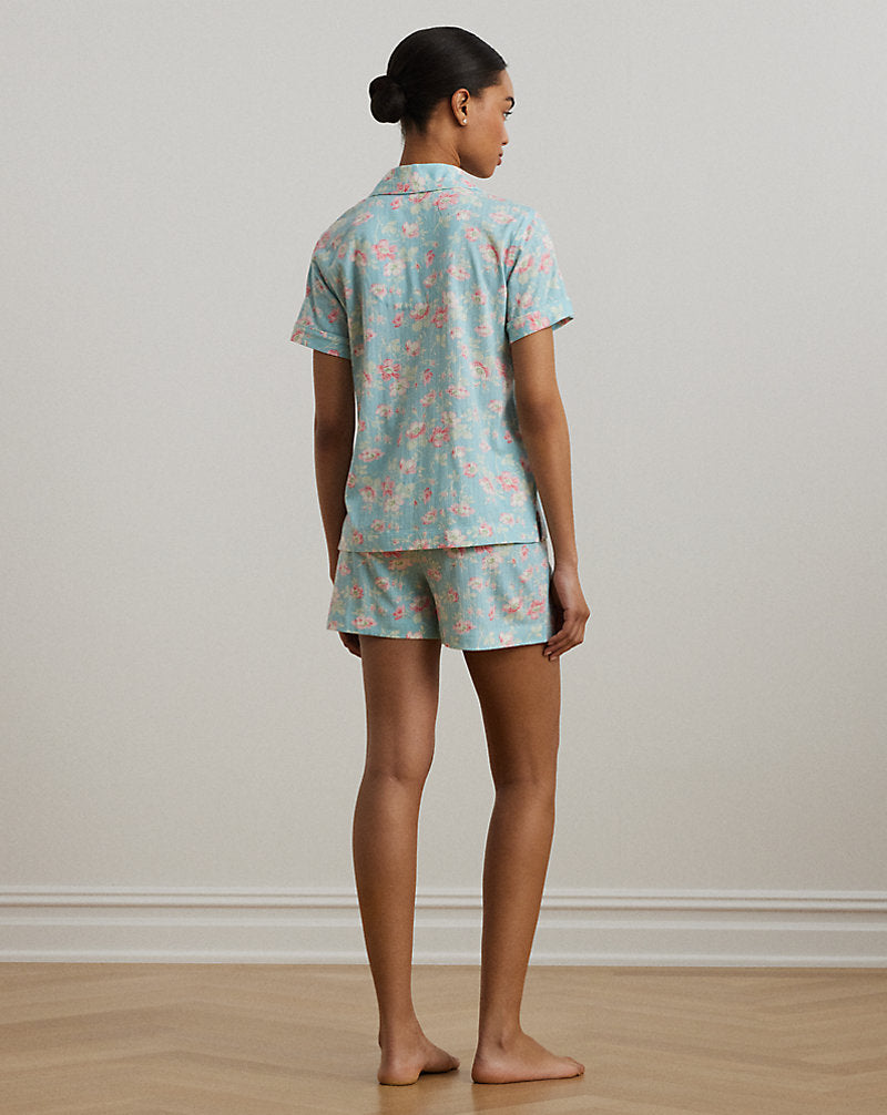 Floral Textured Knit Boxer Sleep Set Blue Floral