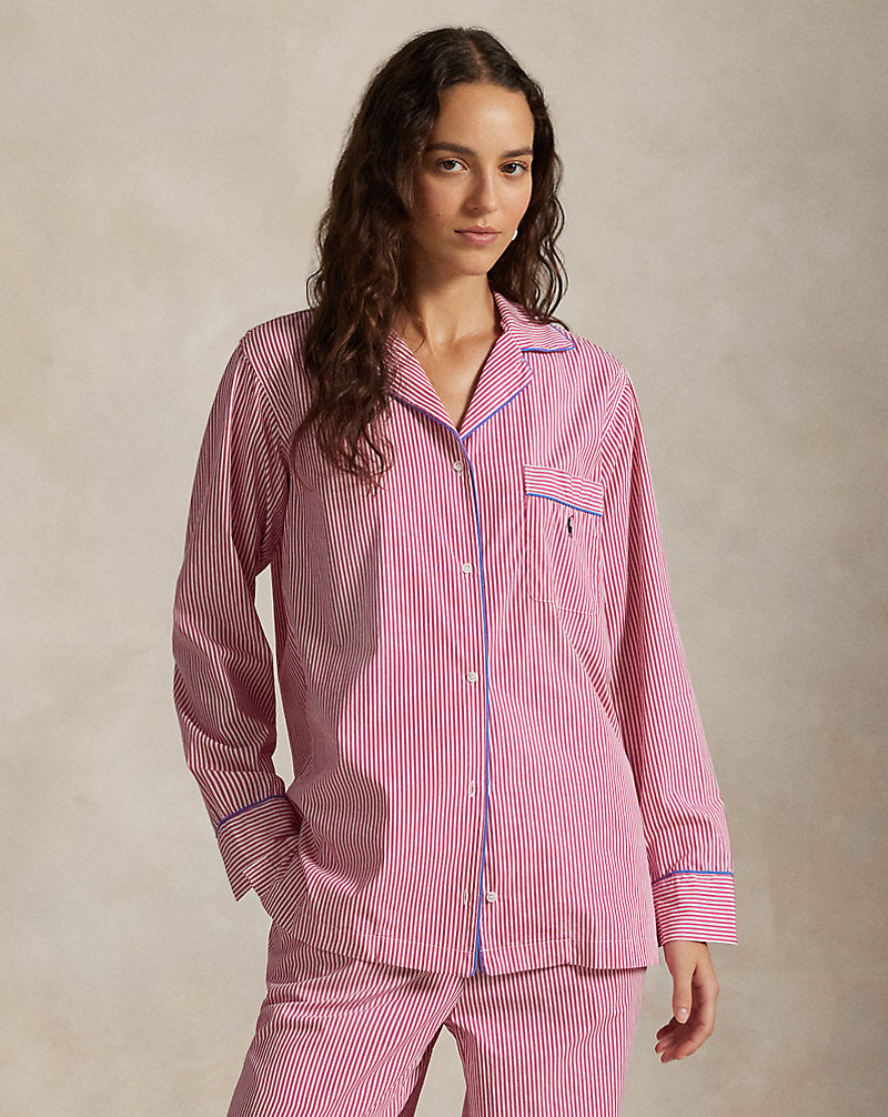 Striped Cotton Long-Sleeve Pyjama Set White Cloud X College Pin