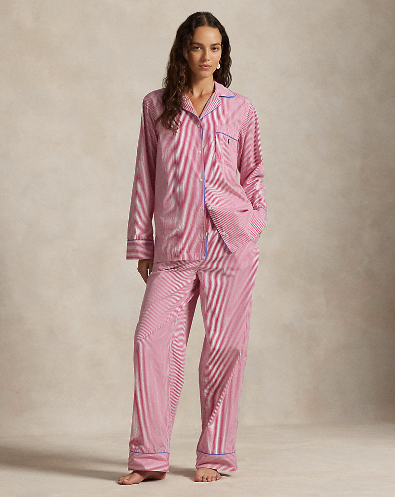 Striped Cotton Long-Sleeve Pyjama Set White Cloud X College Pin