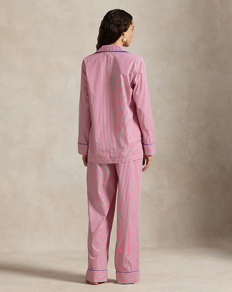 Striped Cotton Long-Sleeve Pyjama Set White Cloud X College Pin