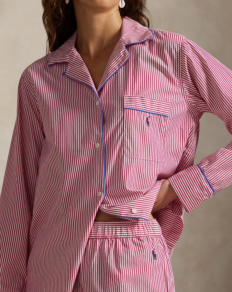 Striped Cotton Long-Sleeve Pyjama Set White Cloud X College Pin
