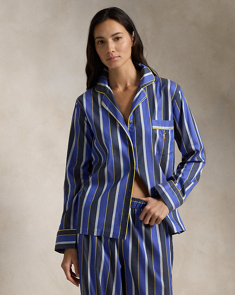 Striped Long-Sleeve Pyjama Set Navy Cricket