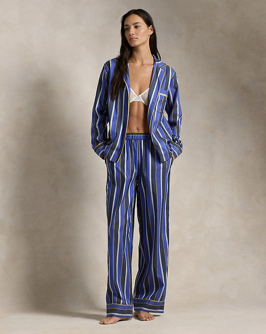 Striped Long-Sleeve Pyjama Set Navy Cricket