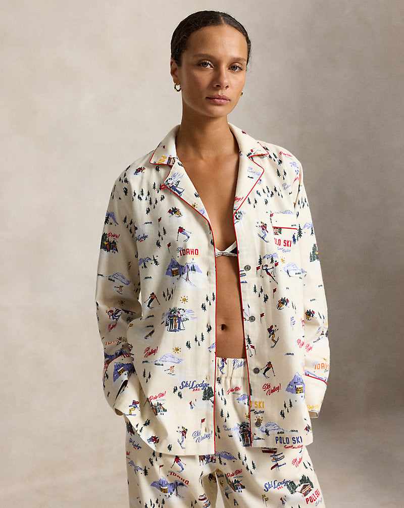Ski-Motif Cotton Long-Sleeve Pyjama Set Ski Slp Prnt