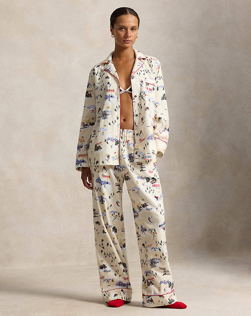 Ski-Motif Cotton Long-Sleeve Pyjama Set Ski Slp Prnt