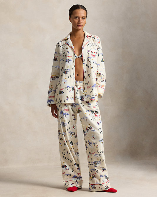 Ski-Motif Cotton Long-Sleeve Pyjama Set Ski Slp Prnt