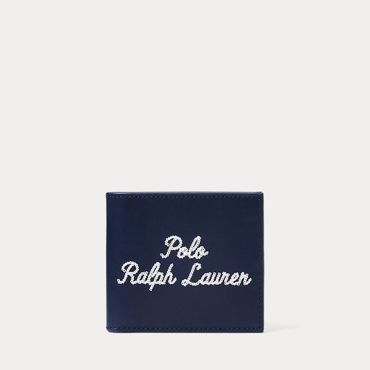 Embroidered Leather Billfold Wallet Newport Navy