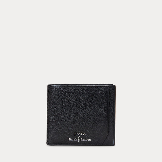 Pebbled Leather Billfold Coin Wallet Black