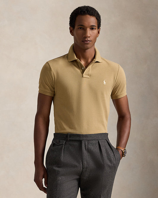 Slim Fit Mesh Polo Shirt Cafe Tan