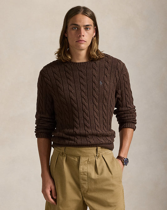 Cable-Knit Cotton Jumper Dark Roast Melange