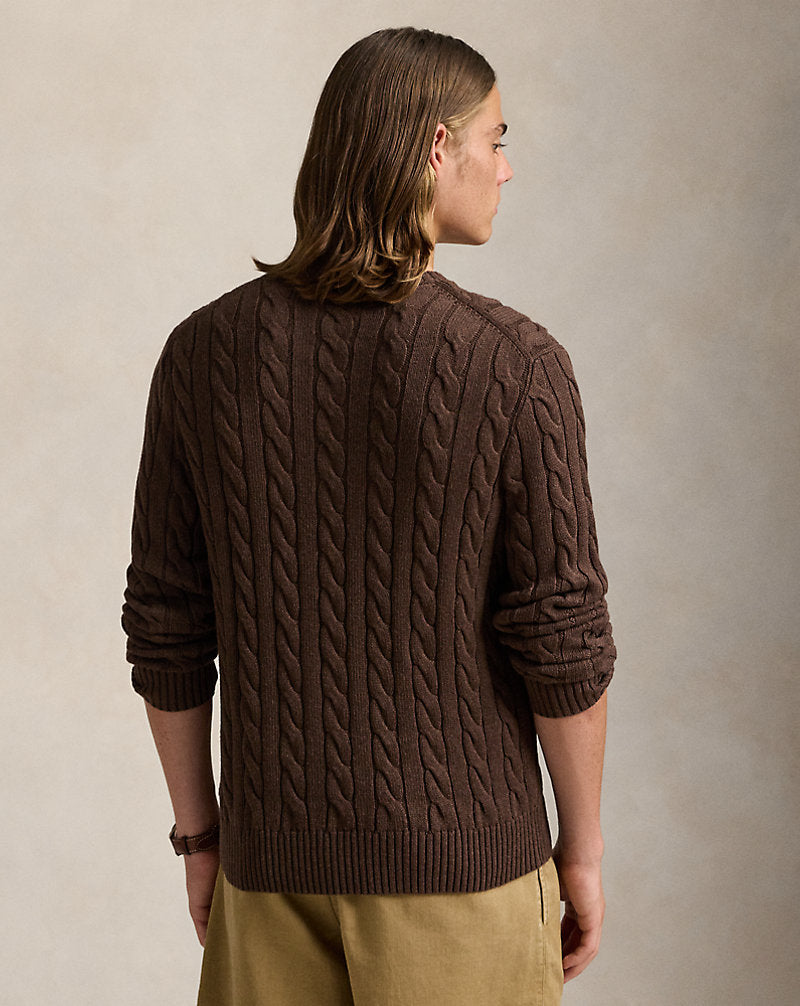 Cable-Knit Cotton Jumper Dark Roast Melange