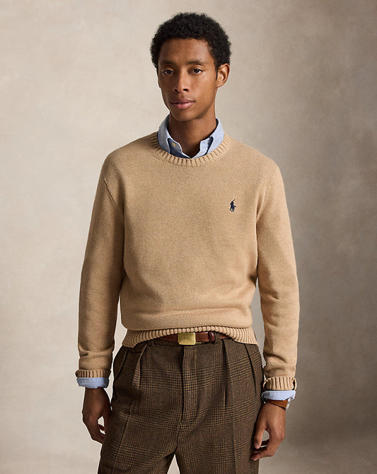 Cotton Crewneck Jumper Camel Melange