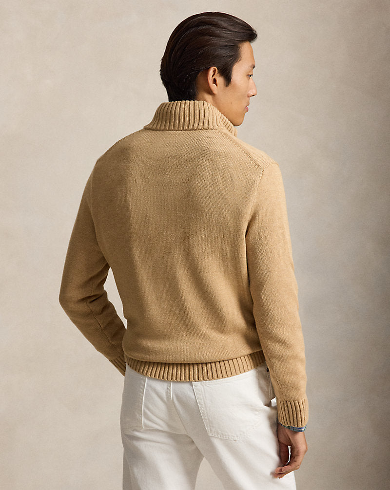 Cotton Quarter-Zip Jumper Camel Melange