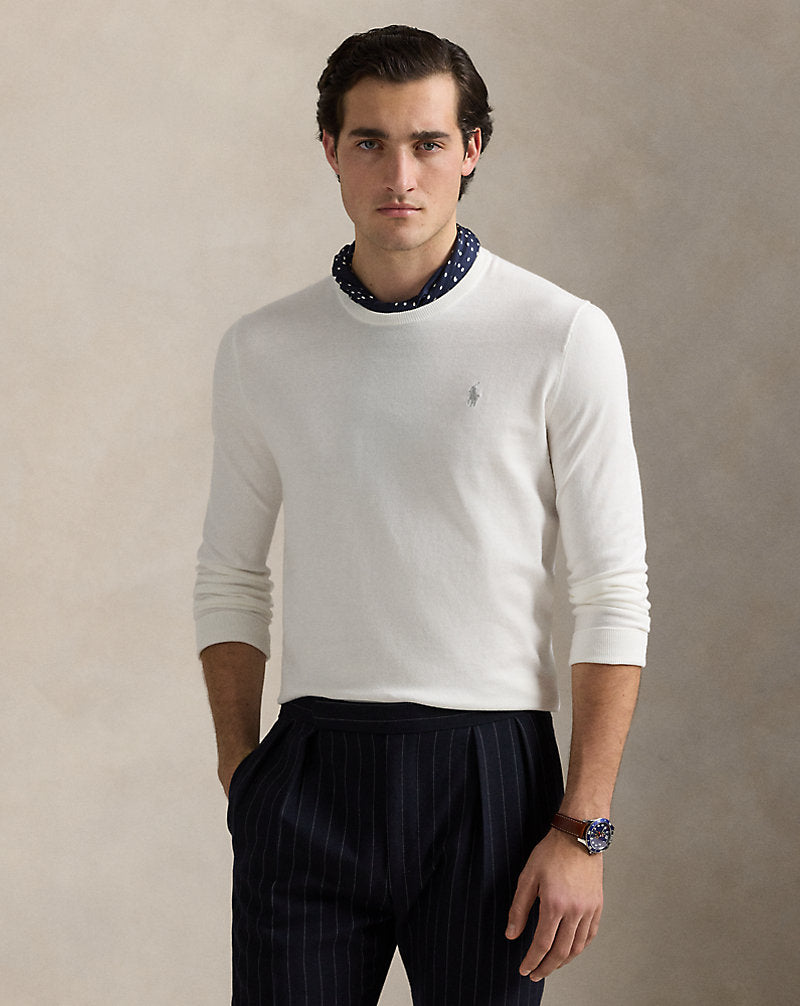 Slim Fit Textured Cotton Jumper Deckwash White
