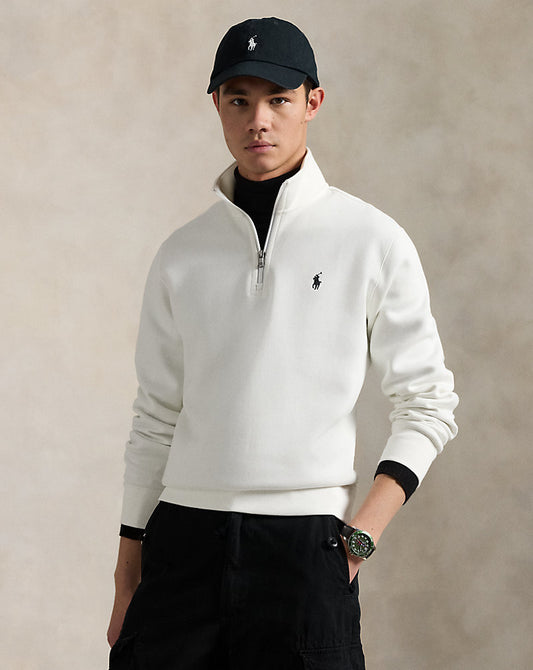 Double-Knit Quarter-Zip Pullover White