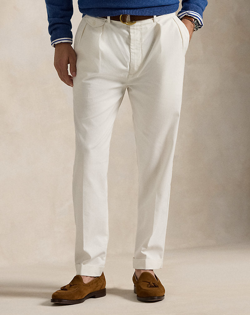 Slim Tapered Fit Pleated Twill Trouser Deckwash White