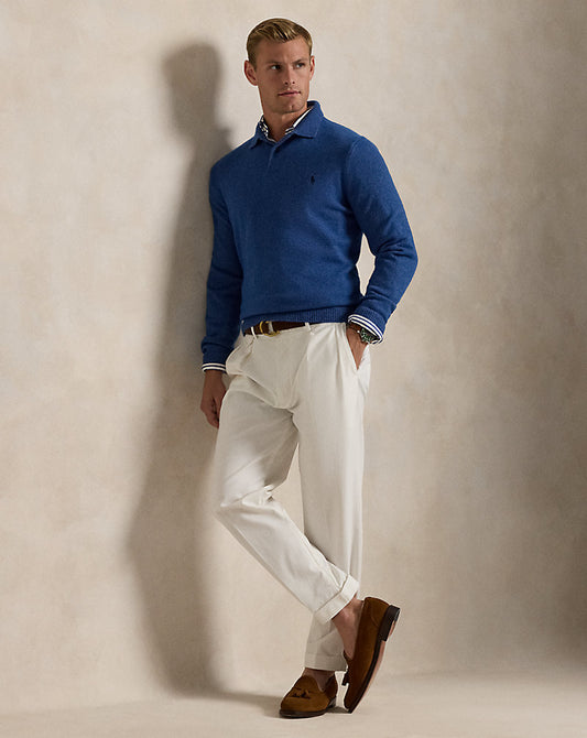 Slim Tapered Fit Pleated Twill Trouser Deckwash White