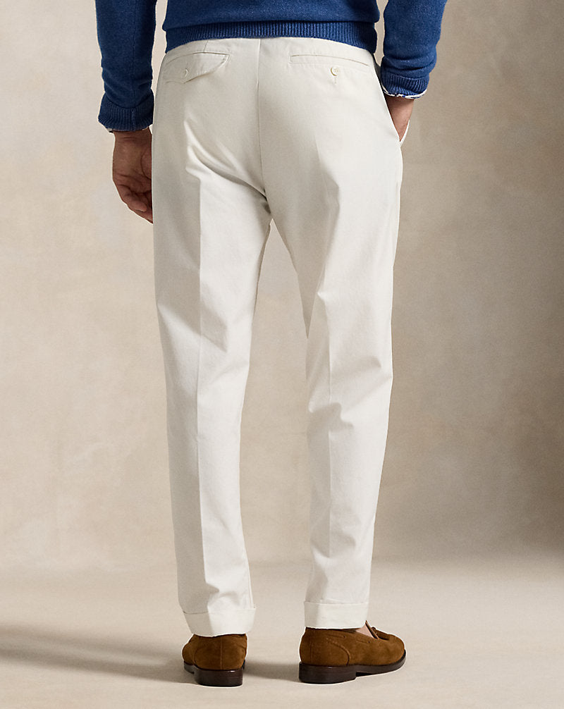 Slim Tapered Fit Pleated Twill Trouser Deckwash White