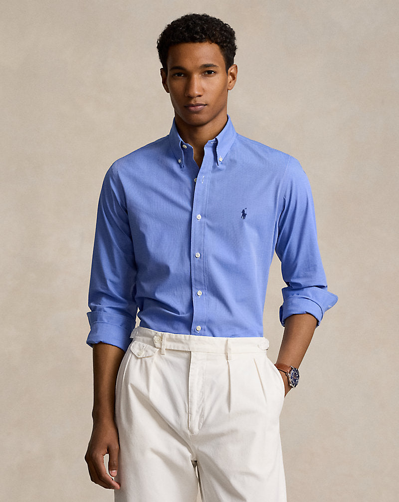 Custom Fit Stretch Poplin Shirt Blue End On End
