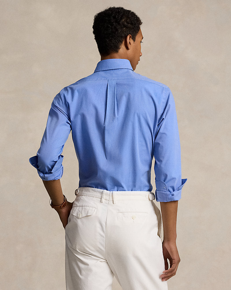 Custom Fit Stretch Poplin Shirt Blue End On End